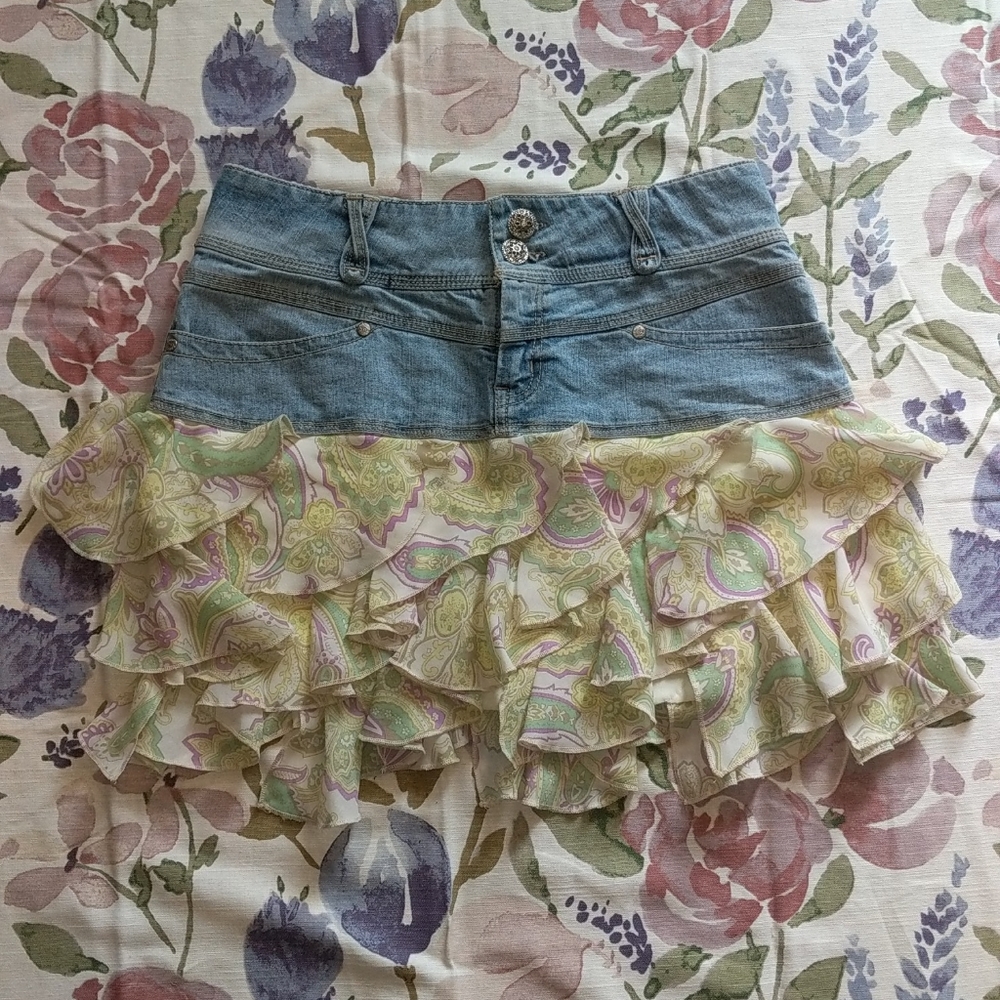 Vintage xoxo flirty handkerchief denim mini skirt